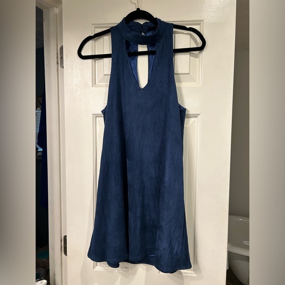 Navy Faux Suede Choker Mini Dress - Picture 4 of 5